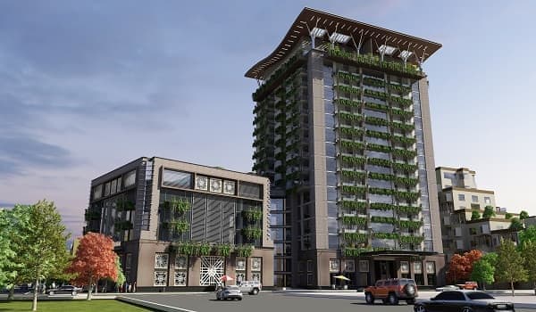 Penta Square, a high-rise commercial development in Lahore with cascading planted terraces.